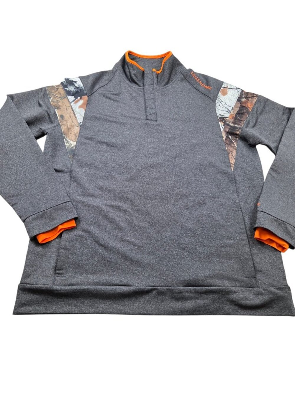 Legendary Whitetails Pullover Sweatshirt Mens XL Polyester Gray Camo 1/4 Snap